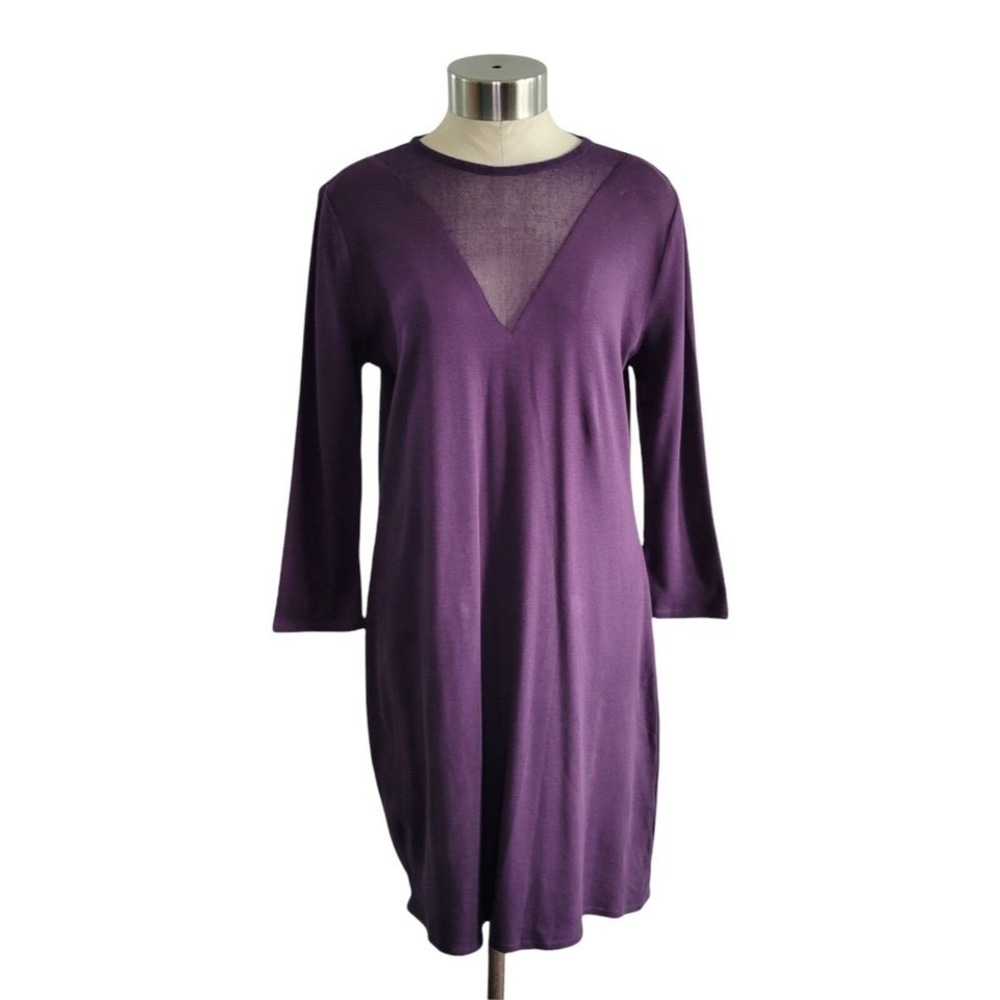 Threads 4 Thought Purple Long Sleeve Sheer Panel T-shirt Dress Sz S Eco Friendly